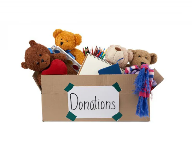 Used toy donations in boxes