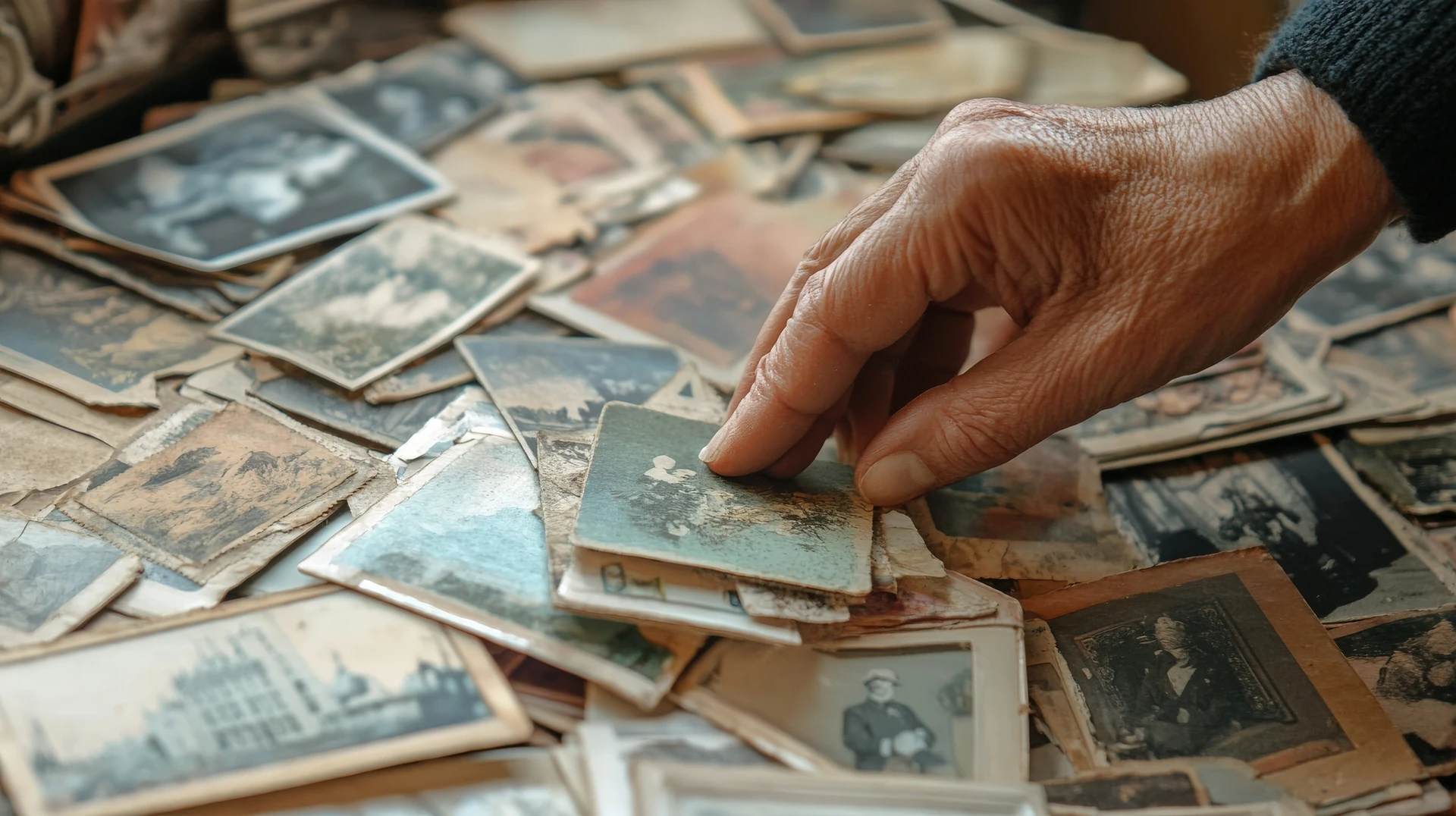 old man selecting used collectibles