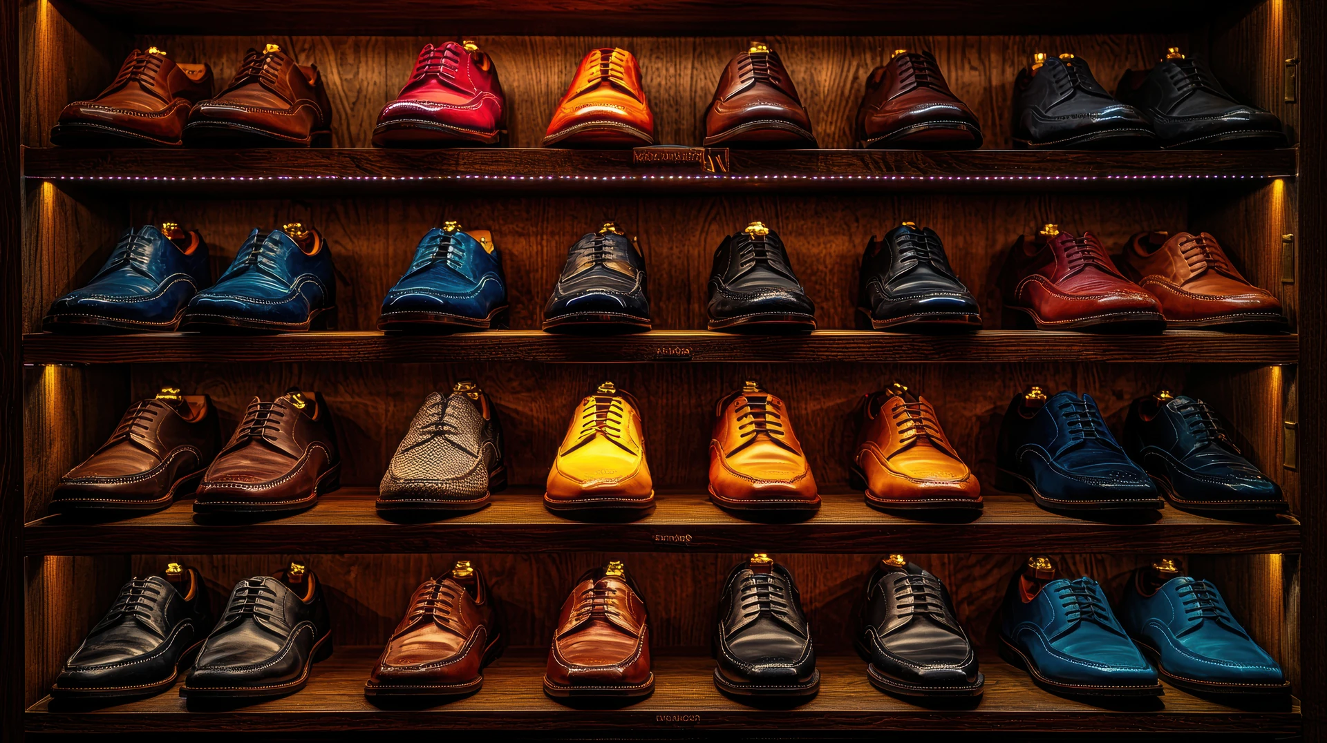 assorted pairs of thrift store shoes on display with varied colors and styles visible on shelves