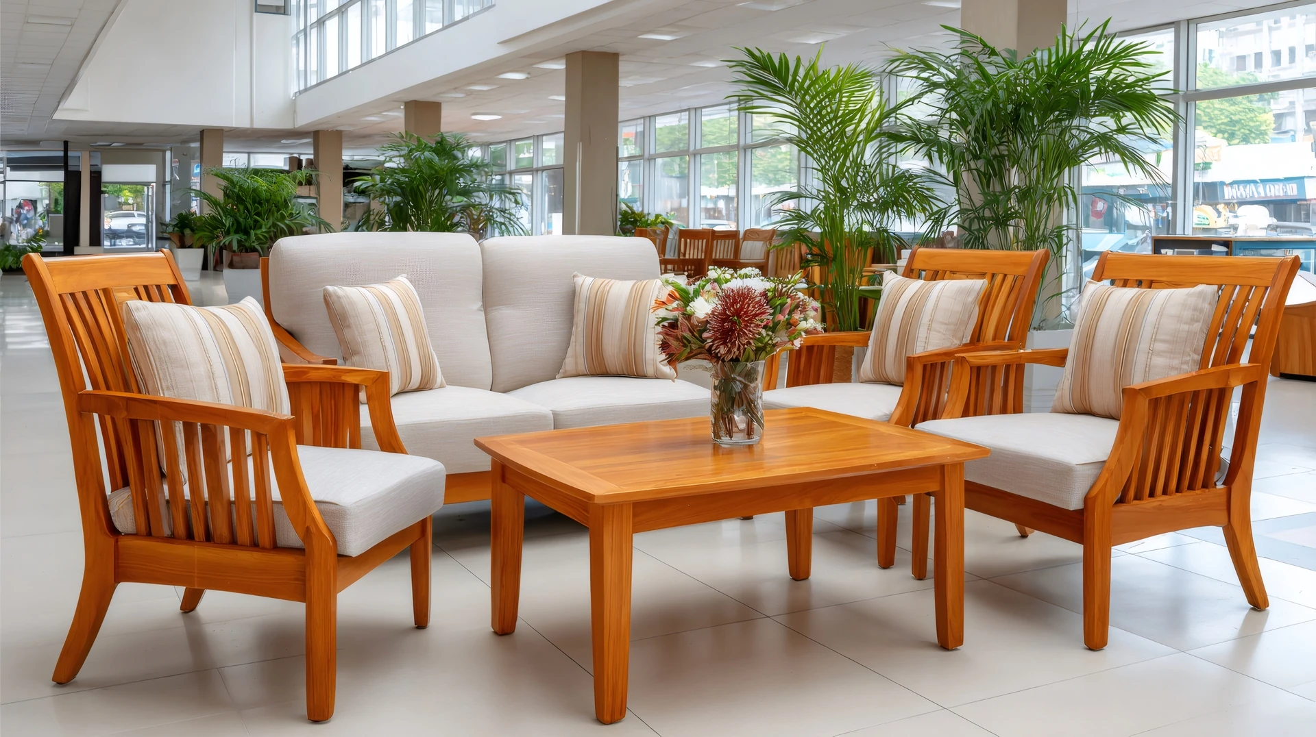 assorted wooden chair and end tables arranged inside a used furniture store in sarasota