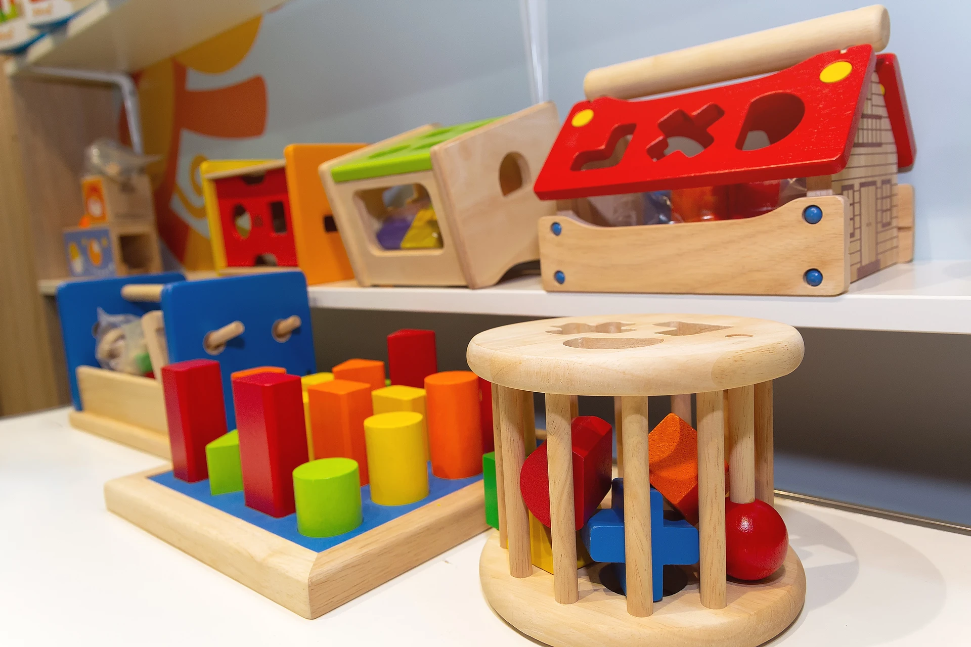 educational toys and building blocks arranged for sale at goodwill in bradenton