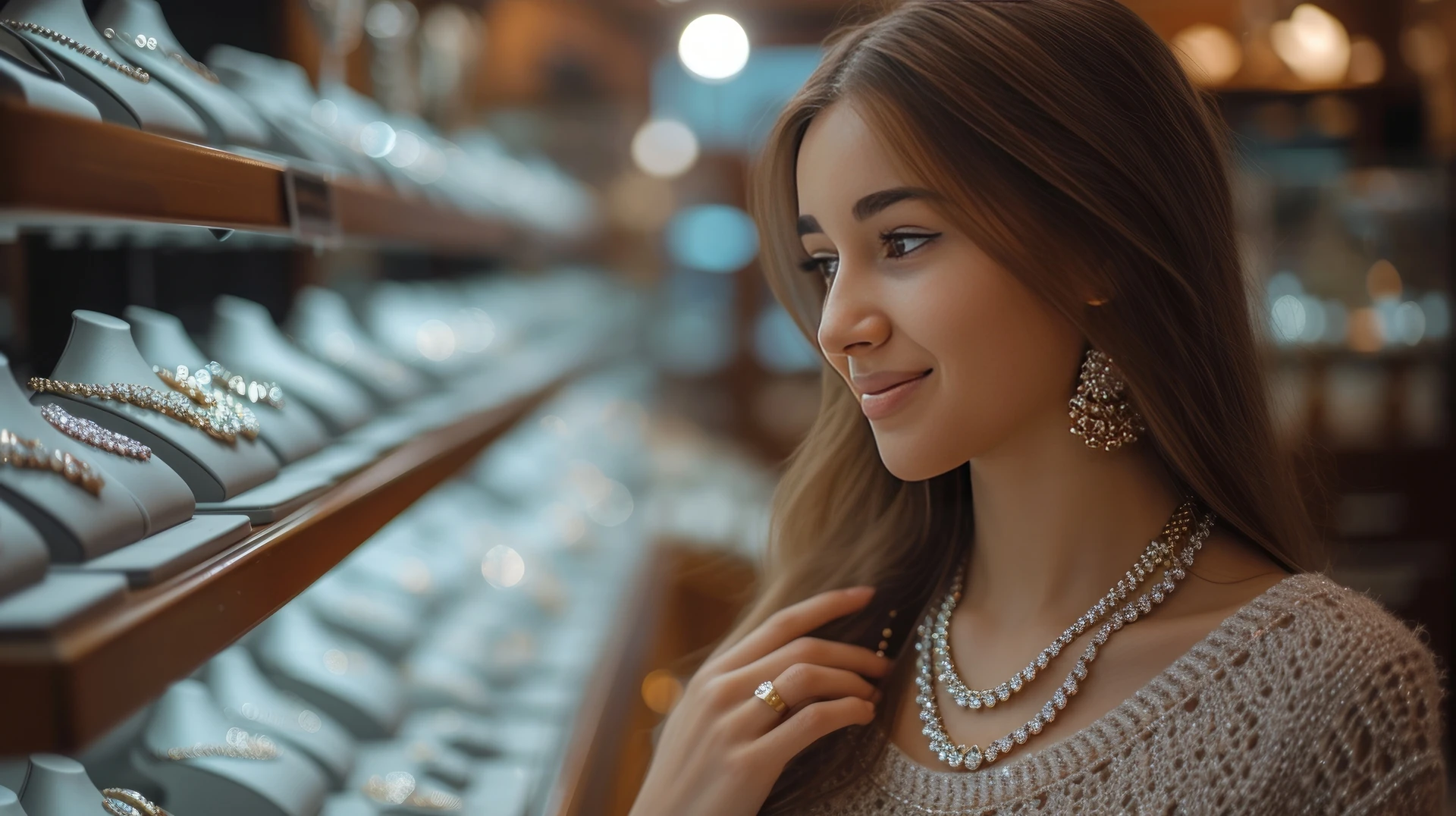girl chooses jewelry organized by style at a used jewelry for sale in bradenton