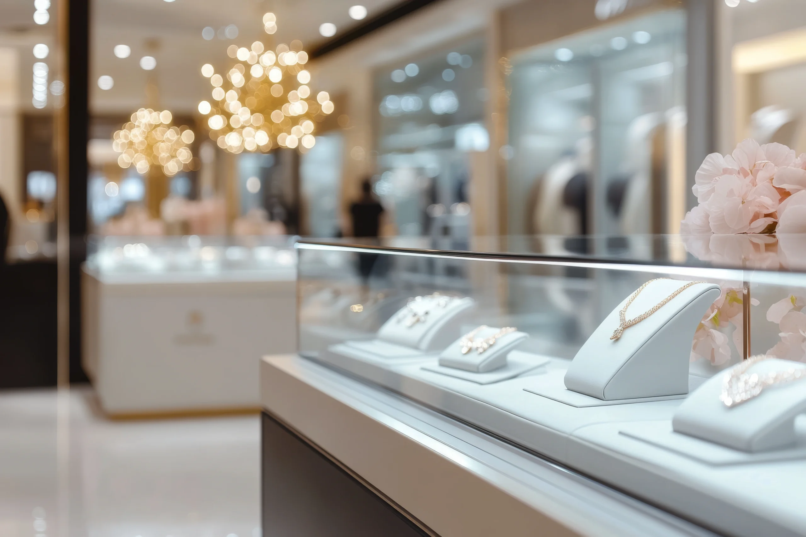glass case showing layered necklaces and bracelets at goodwill jewelry in boca raton