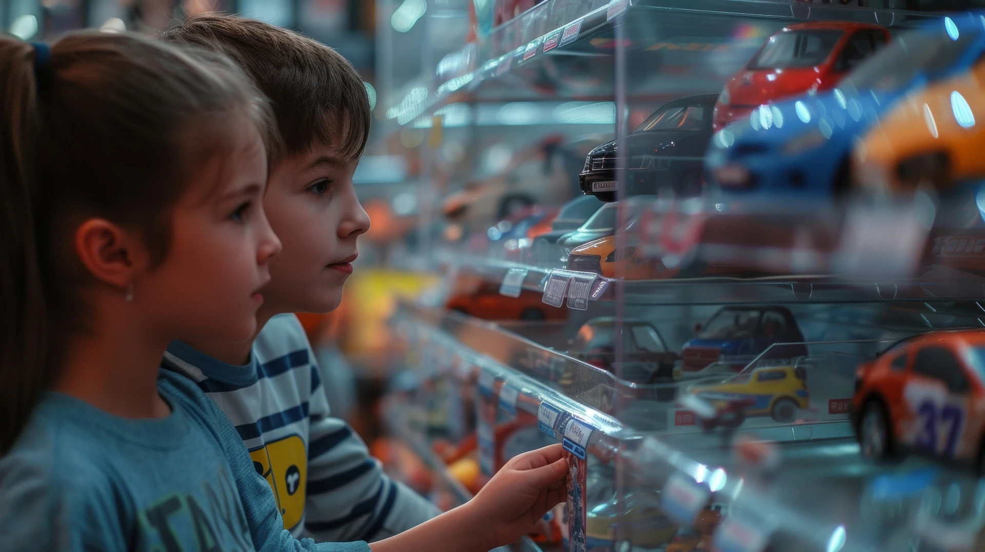 group of kids eagerly browsing through a rack of goodwill toys in bradenton