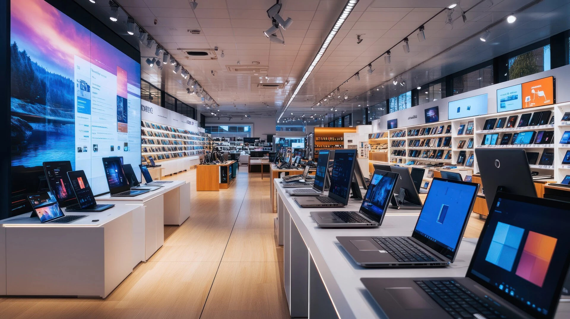 refurbished laptops lined up on a counter at the goodwill computer store in boynton beach