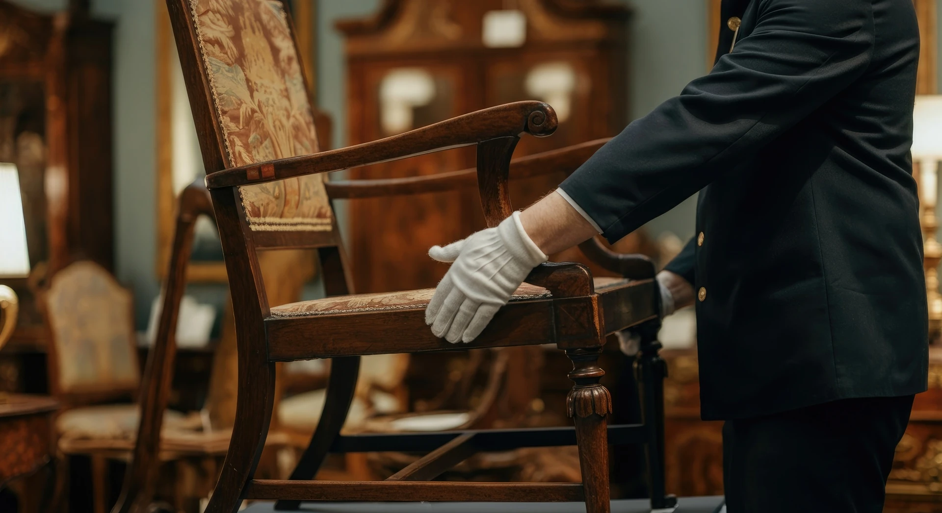 selection of antique wooden chair at thrift store collectibles