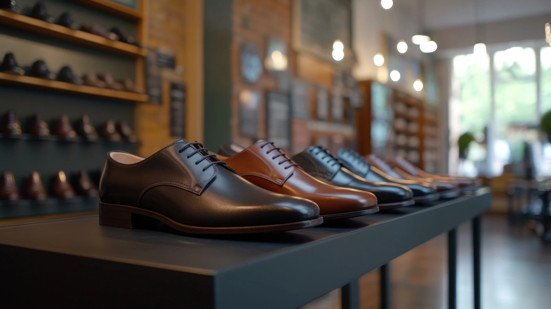 selection of used shoes in west plam beach showing assorted footwear styles on shelves
