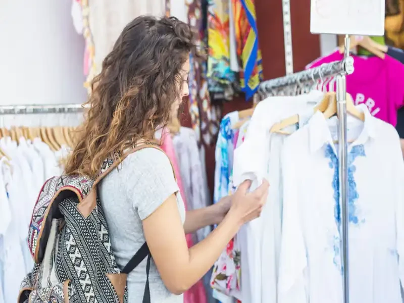 shopper scanning hong tops and dresses at a goodwill clothing in west palm beach