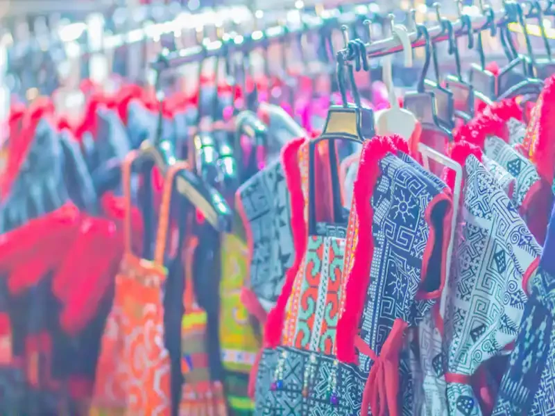 wide selection of affordable outfits hanging in a neatly arranged bradenton thrift store